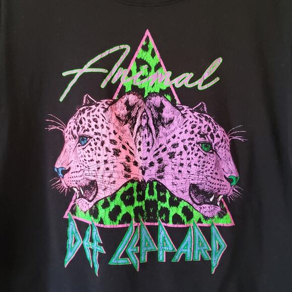 Def Leapord Crop Top Animal Print Casual Everydat Shirt Women Size XL Black Pink - Picture 2 of 7